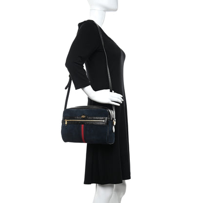 Gucci Suede Patent Web Small Ophidia Shoulder Bag Blue Black 3 of 10