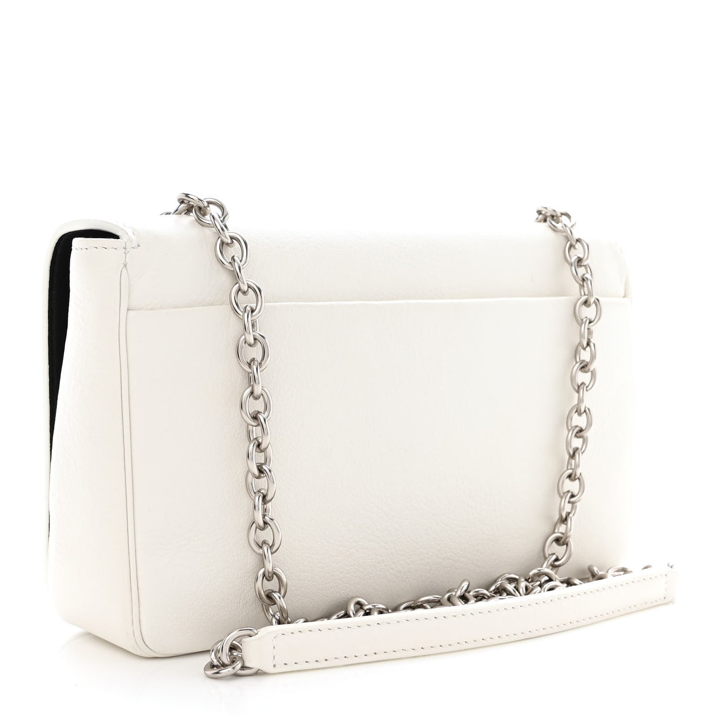 Pebbled Calfskin Logo Everyday Flap Chain Wallet White
