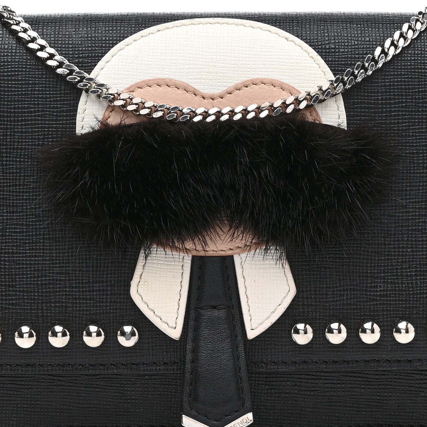 Vitello Elite Mink Fur Studded Karlito Tube Wallet on Chain Black