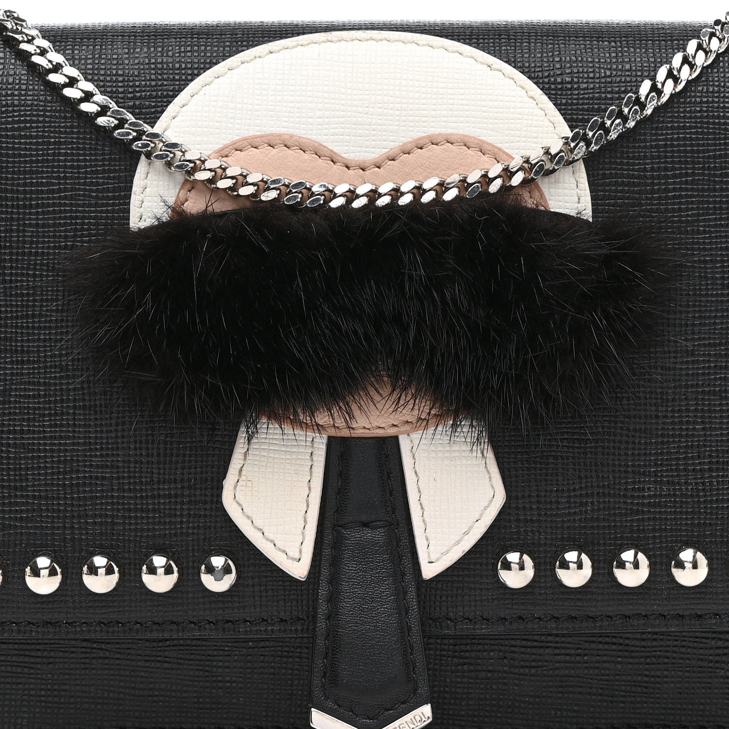 Fendi Vitello Elite Mink Fur Studded Karlito Tube Wallet on Chain Black 9 of 14