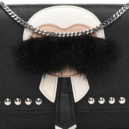 Fendi Vitello Elite Mink Fur Studded Karlito Tube Wallet on Chain Black 9 of 14