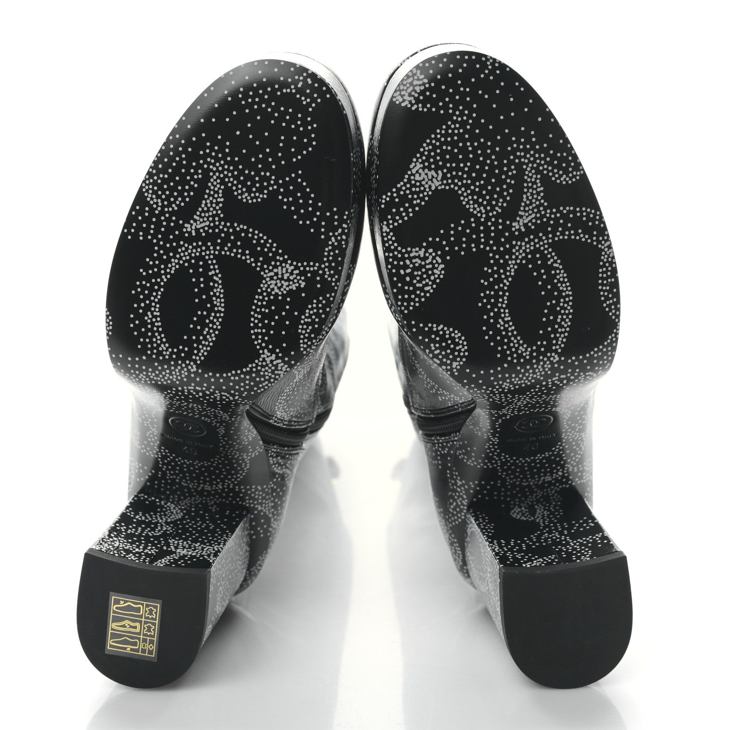 Chanel Calfskin Camellia Printed High Boots 40 Black White 5 of 8