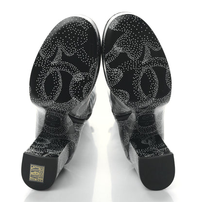 Chanel Calfskin Camellia Printed High Boots 40 Black White 5 of 8