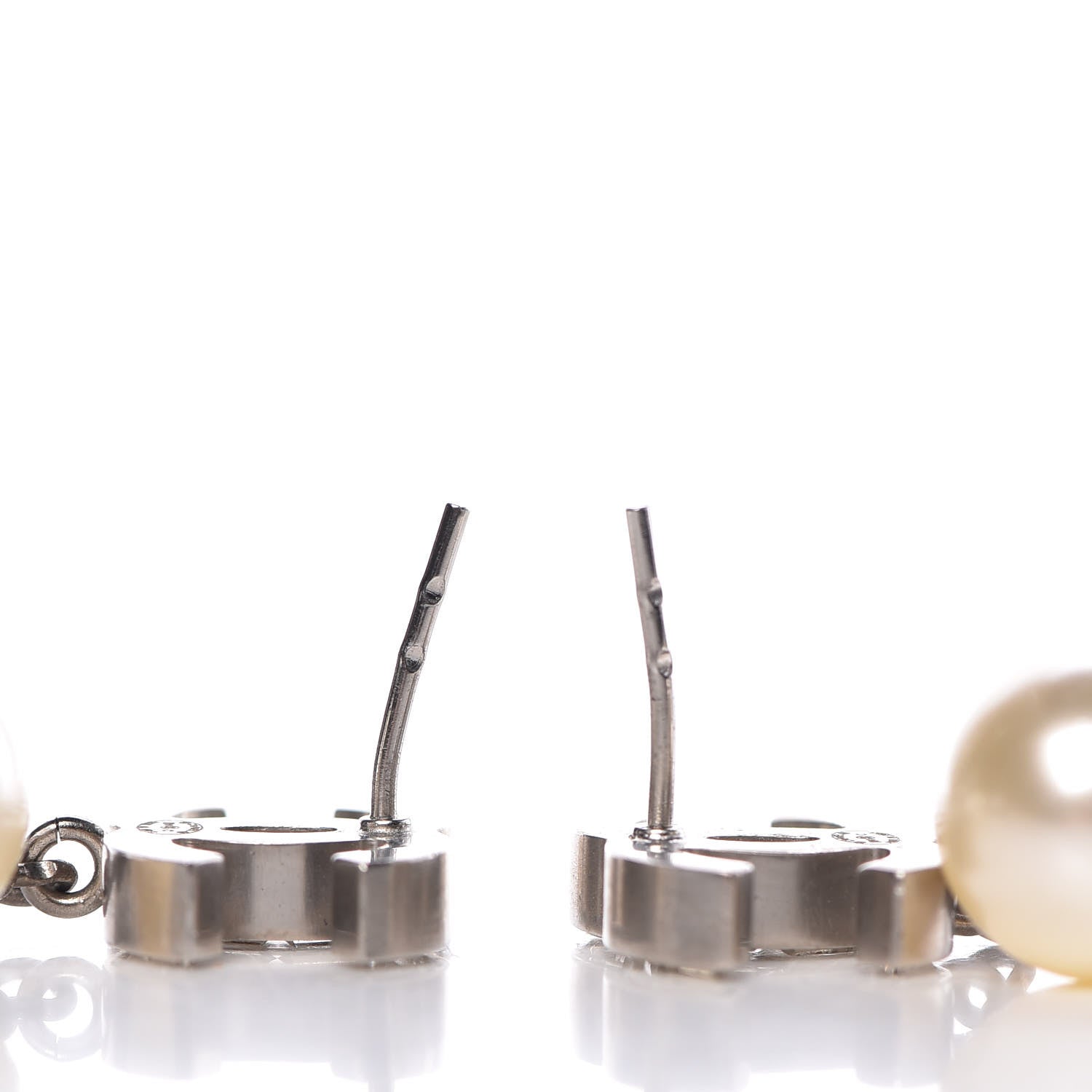 Chanel Crystal Pearl CC Drop Earrings Silver 3 of 6