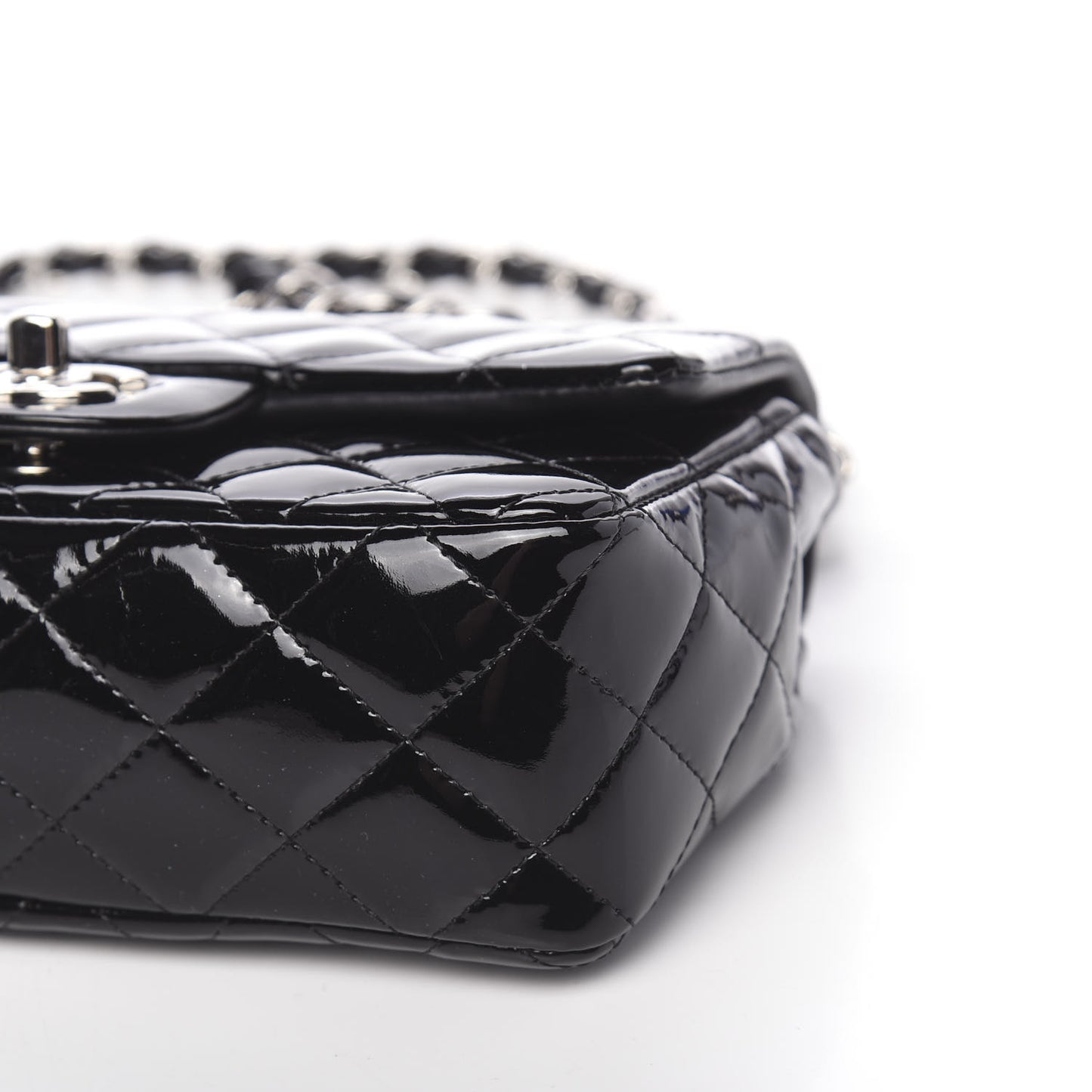 Patent Calfskin Quilted Mini Rectangular Flap Black