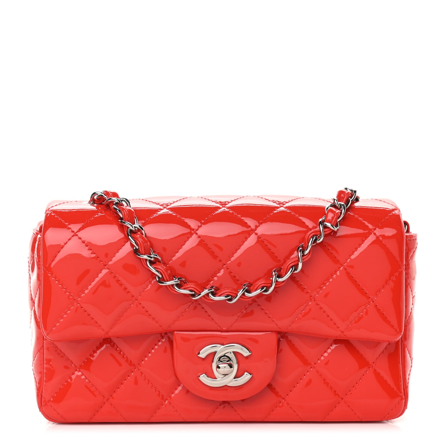 Patent Calfskin Quilted Mini Rectangular Flap Red