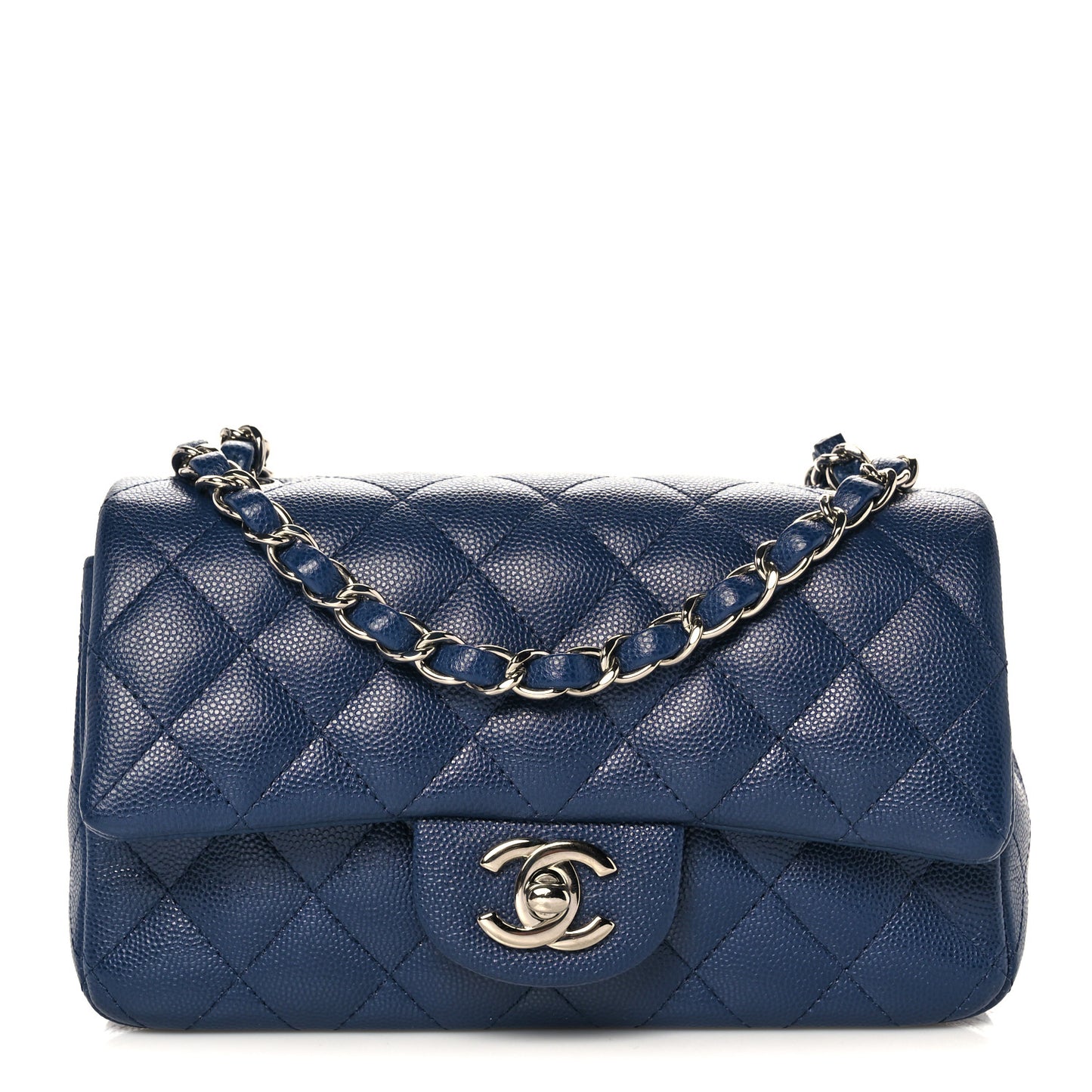 Caviar Quilted Mini Rectangular Flap Navy