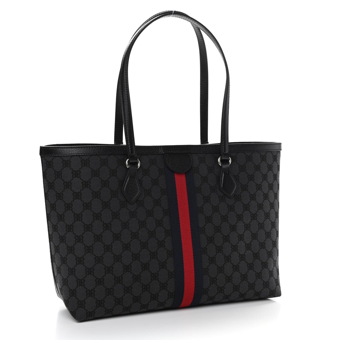 X BALENCIAGA BB Monogram Web Graffiti Medium Ophidia Shopping Tote Black