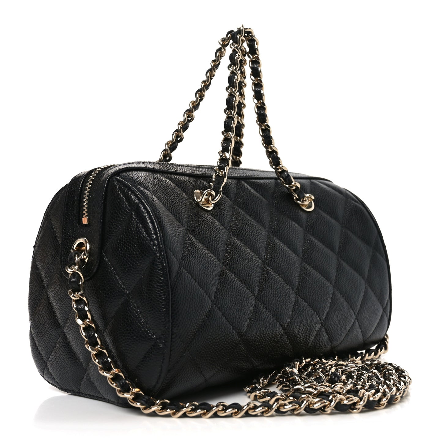 Caviar Quilted Barrel Clutch With Chain Black