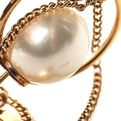 Christian Dior Pearl Tribales Dangle Chain Earrings Gold 5 of 5