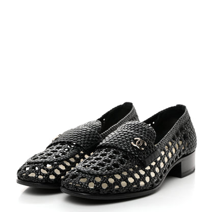 Chanel Shiny Braided Goatskin Loafers 37.5 Black 3 of 9