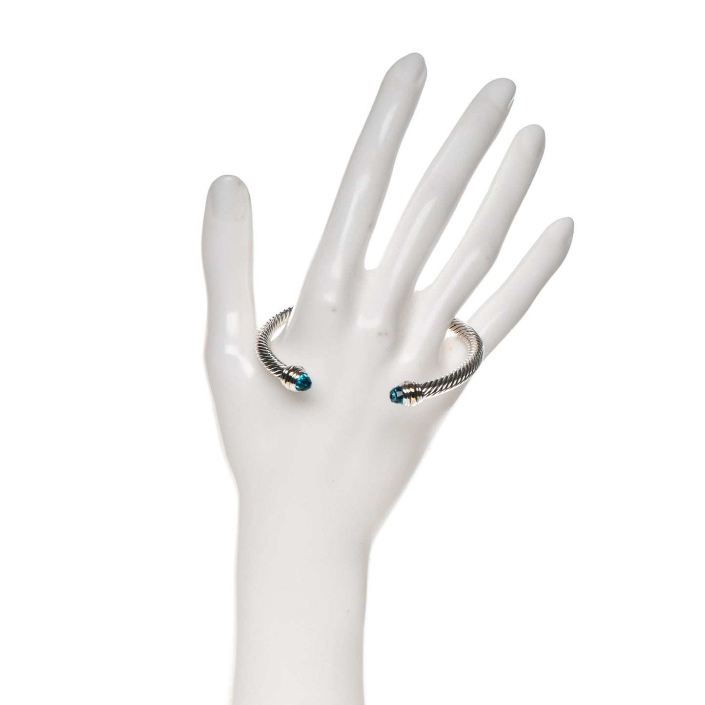 Sterling Silver 14K Yellow Gold Blue Topaz 5mm Cable Classics Bracelet