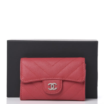 Chanel Caviar Chevron Quilted Flap Card Holder Red 12 of 12