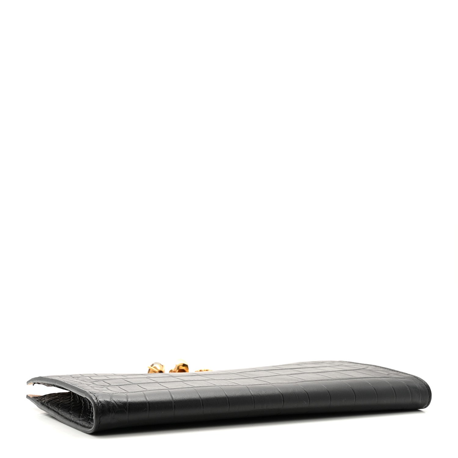 Alexander McQueen Calfskin Crocodile Embossed Knuckle Flat Clutch Black Gold 8 of 16