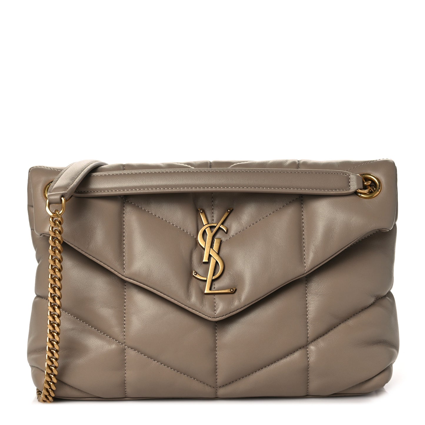 Lambskin Quilted Small Loulou Puffer Monogram Chain Satchel Dark Beige