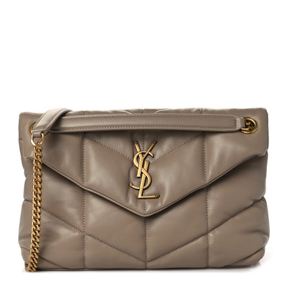 Saint Laurent Lambskin Quilted Small Loulou Puffer Monogram Chain Satchel Dark Beige 1 of 7