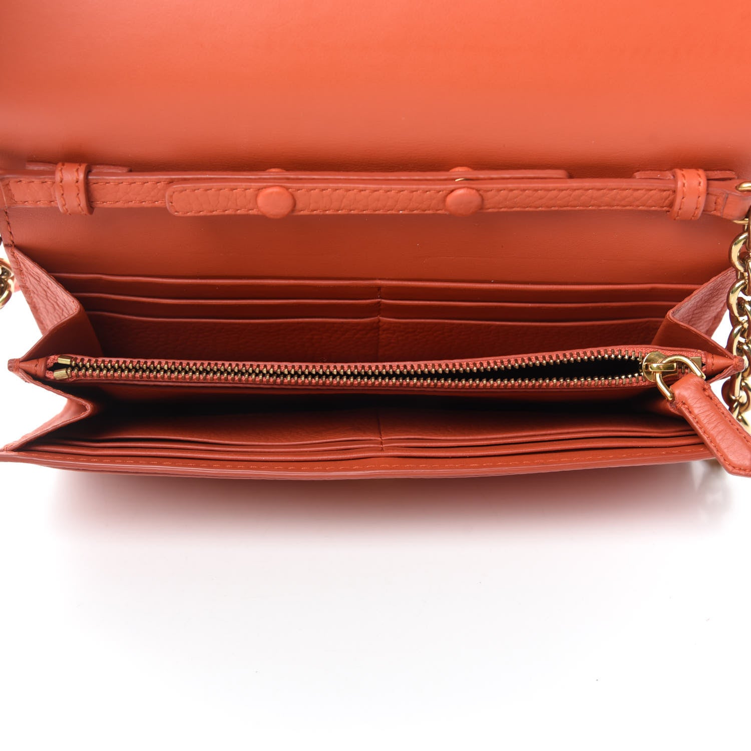 Burberry Calfskin Logo Embossed Chain Wallet Orange 5 of 11