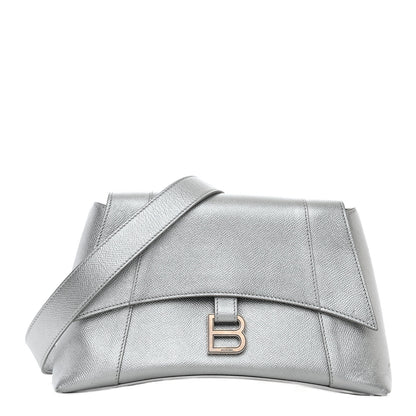 Balenciaga Metallic Soft Textured Calfskin Small Downtown Shoulder Bag Silver 1 of 10