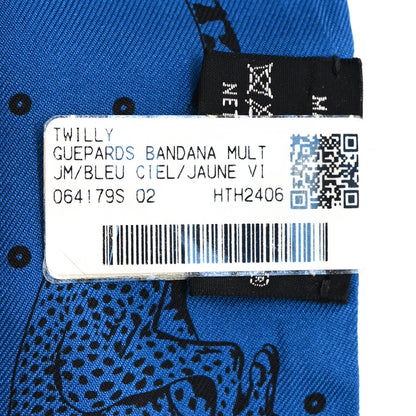 Hermes Silk Guepards Bandana Twilly Bleu Ciel Jaune Vif 3 of 4