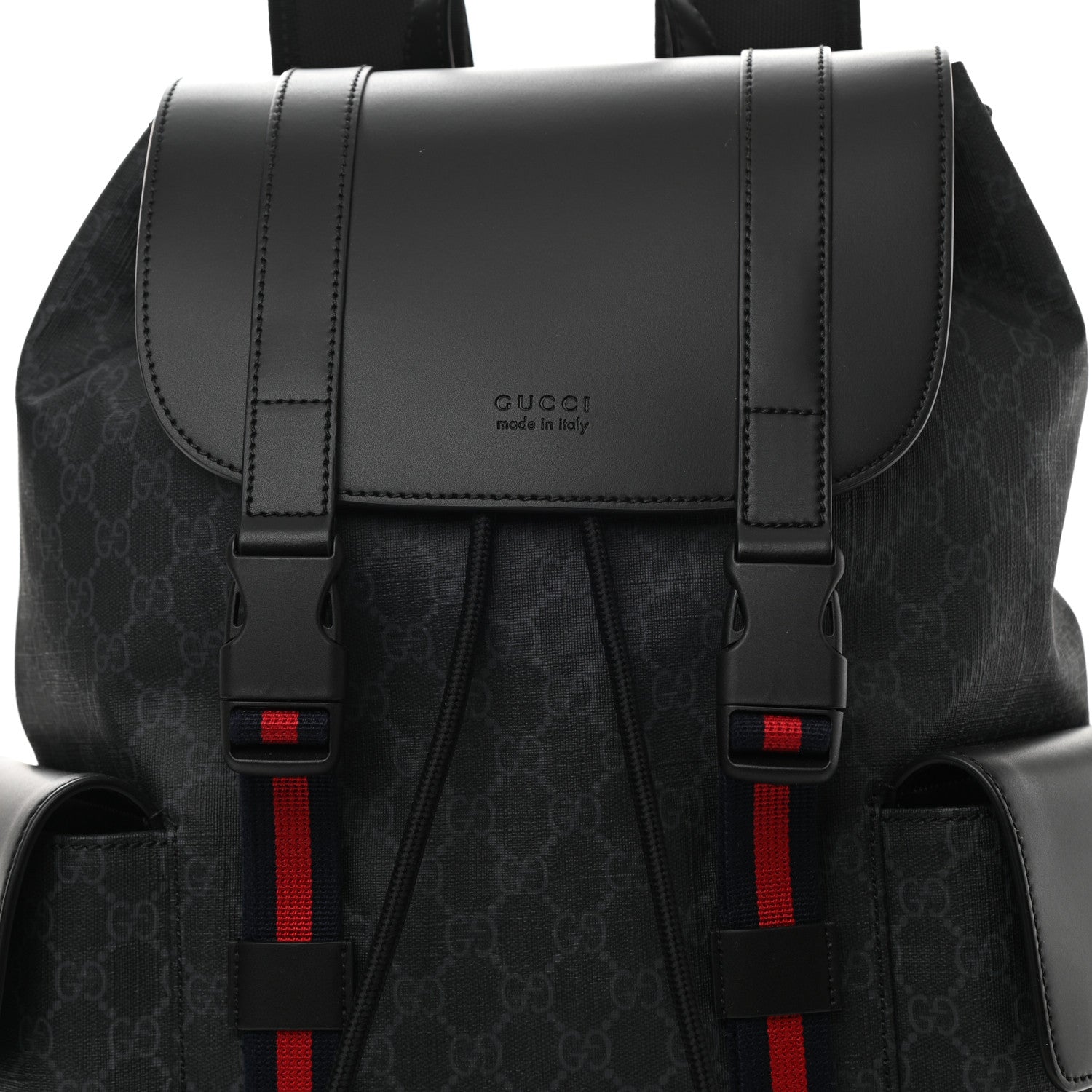 Gucci Soft GG Supreme Monogram Appia Calfskin Web Double Buckle Backpack Black 8 of 10