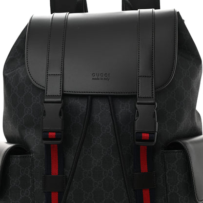 Gucci Soft GG Supreme Monogram Appia Calfskin Web Double Buckle Backpack Black 8 of 10
