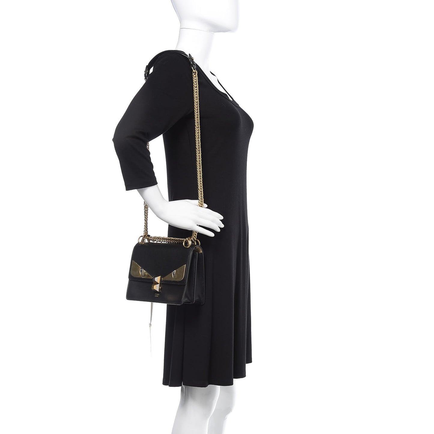 Vitello Liberty Metal Monster Eyes Small Kan I Shoulder Bag Black Gold