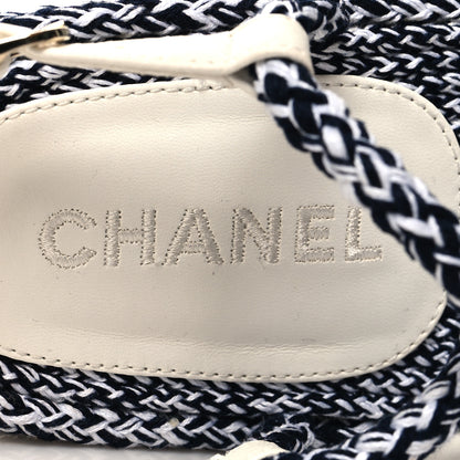 Chanel Cord Lambskin Quilted Logo Sandals 39 Black White 8 of 8