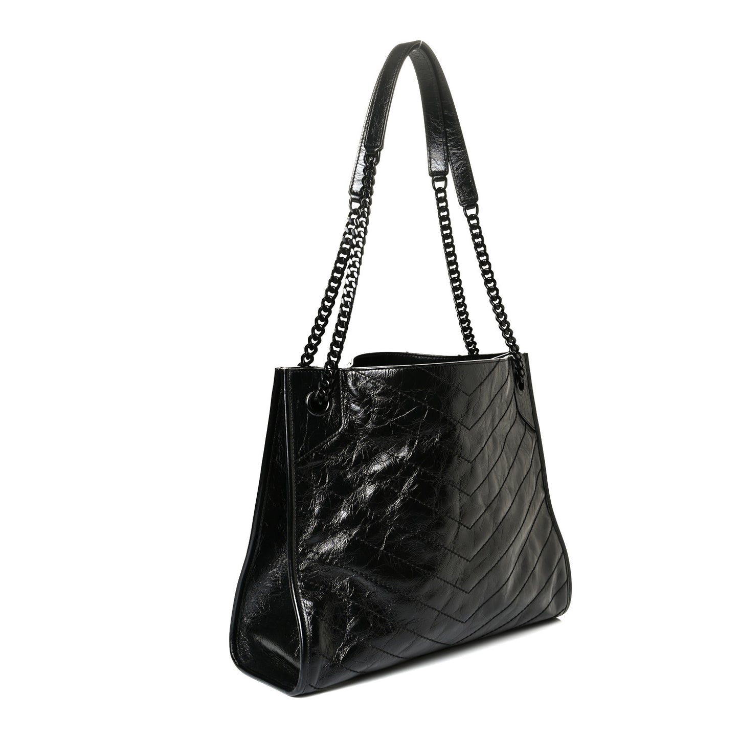 Crinkled Calfskin Matelasse Monogram Large Niki Shopper Tote Black