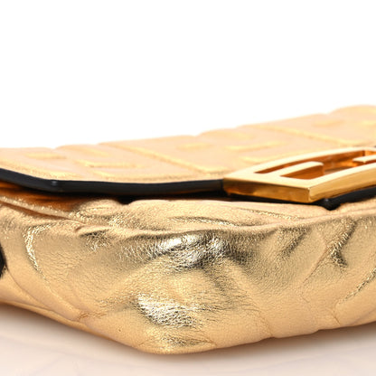 Fendi Vitello Catalan Mirror FF 1974 Embossed Mini Baguette Gold 9 of 14
