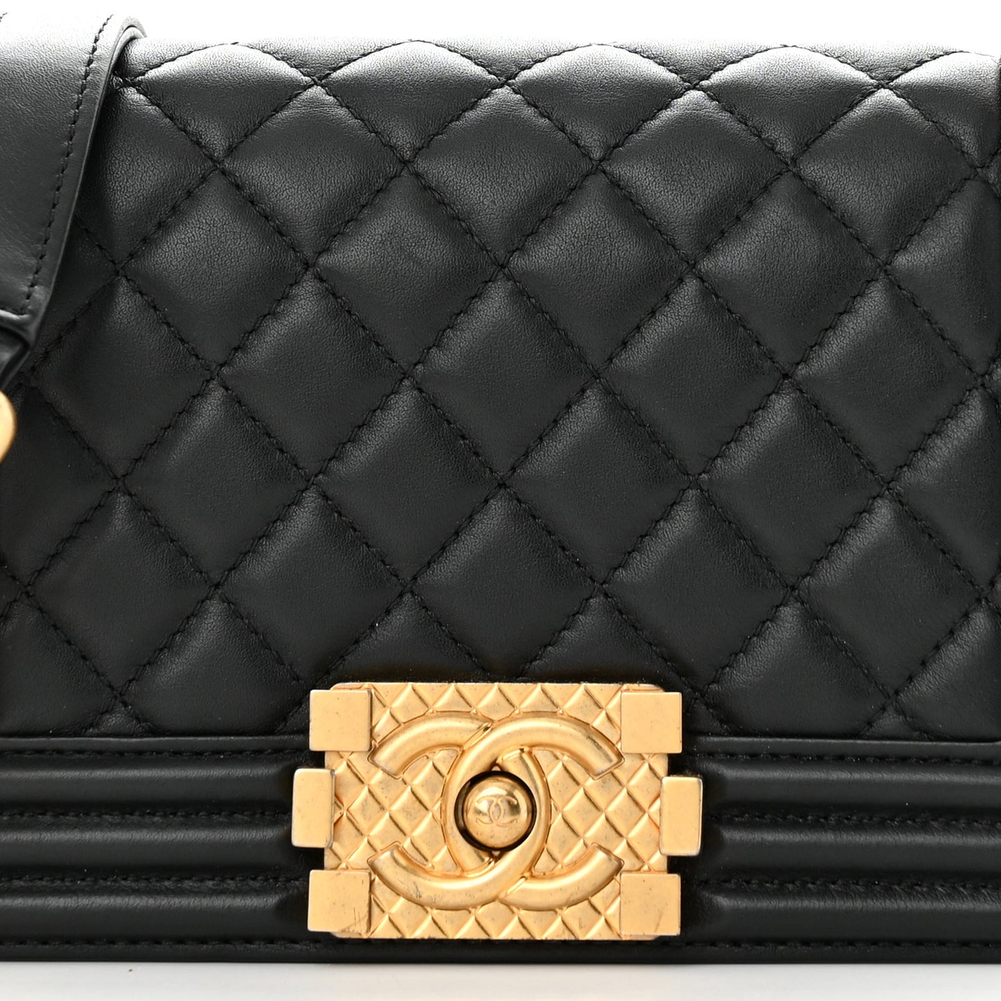 Calfskin Small Boy Logo Top Handle Flap Black