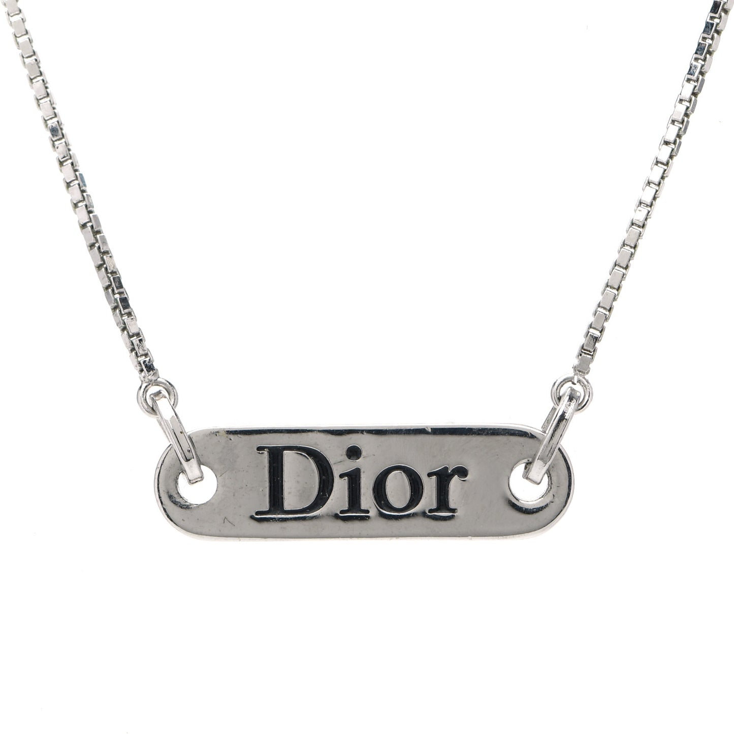 Enamel Logo Tag Short Necklace Silver