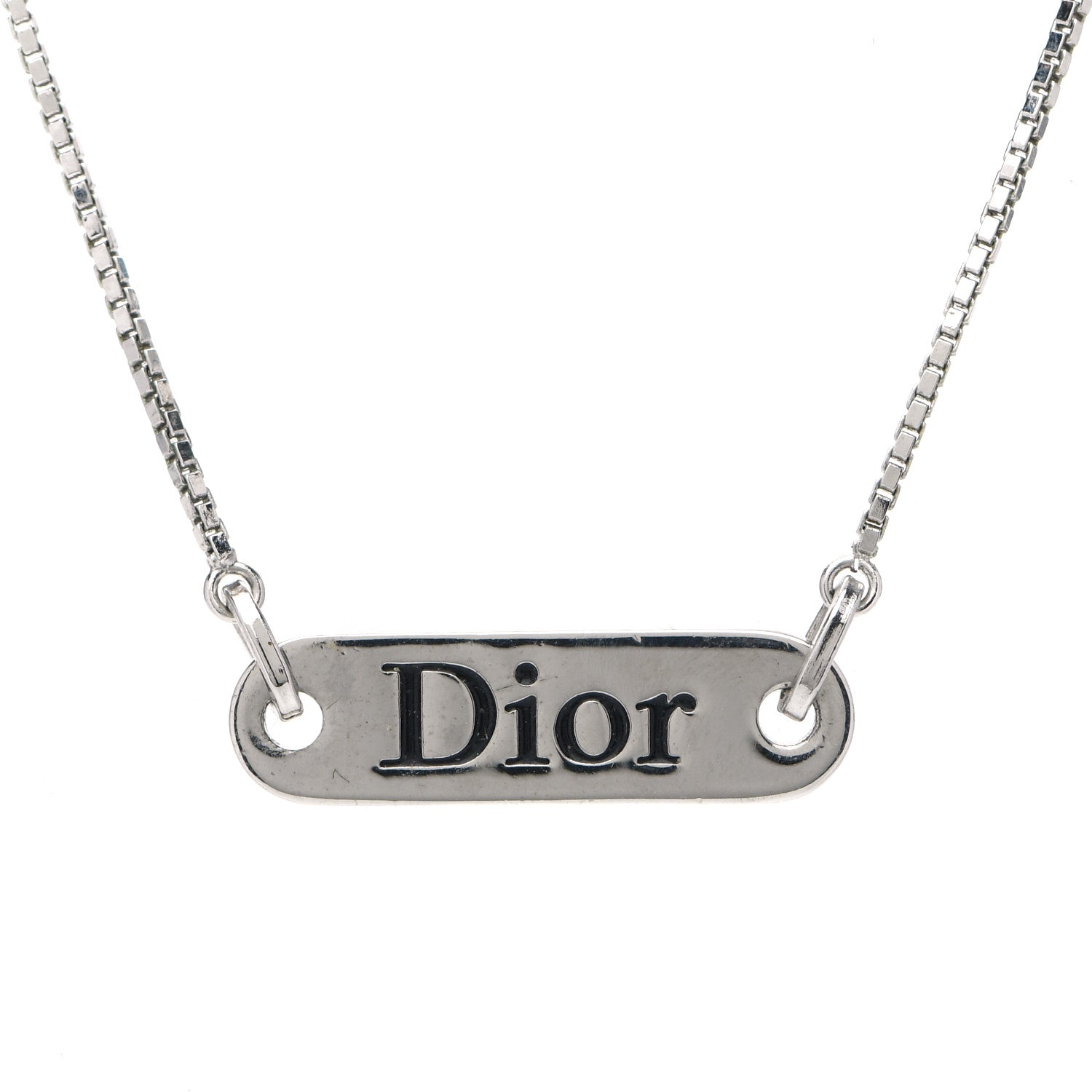 Christian Dior Enamel Logo Tag Short Necklace Silver 4 of 5