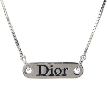 Christian Dior Enamel Logo Tag Short Necklace Silver 4 of 5