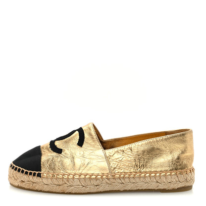 Chanel Laminated Lambskin Grosgrain CC Espadrilles 37 Gold Black 1 of 8