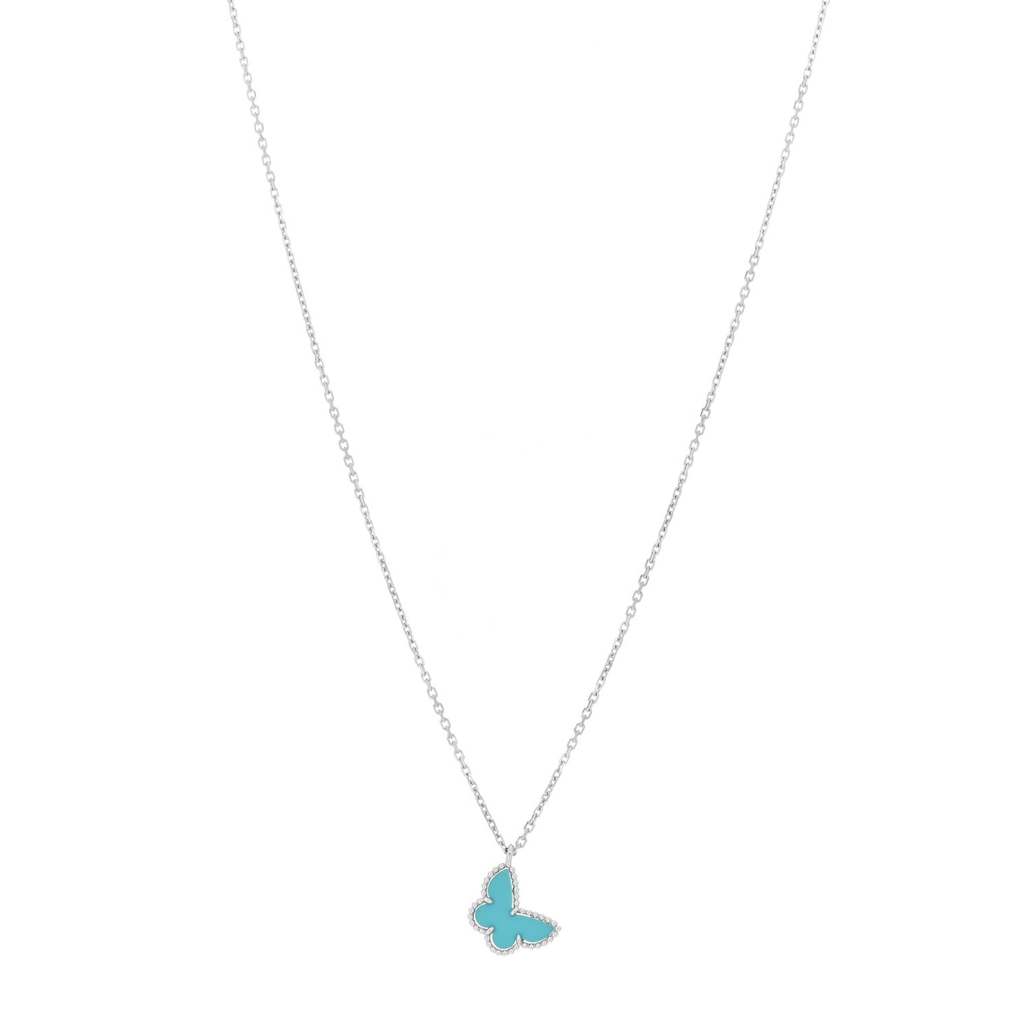 18K White Gold Turquoise Sweet Alhambra Butterfly Pendant Necklace