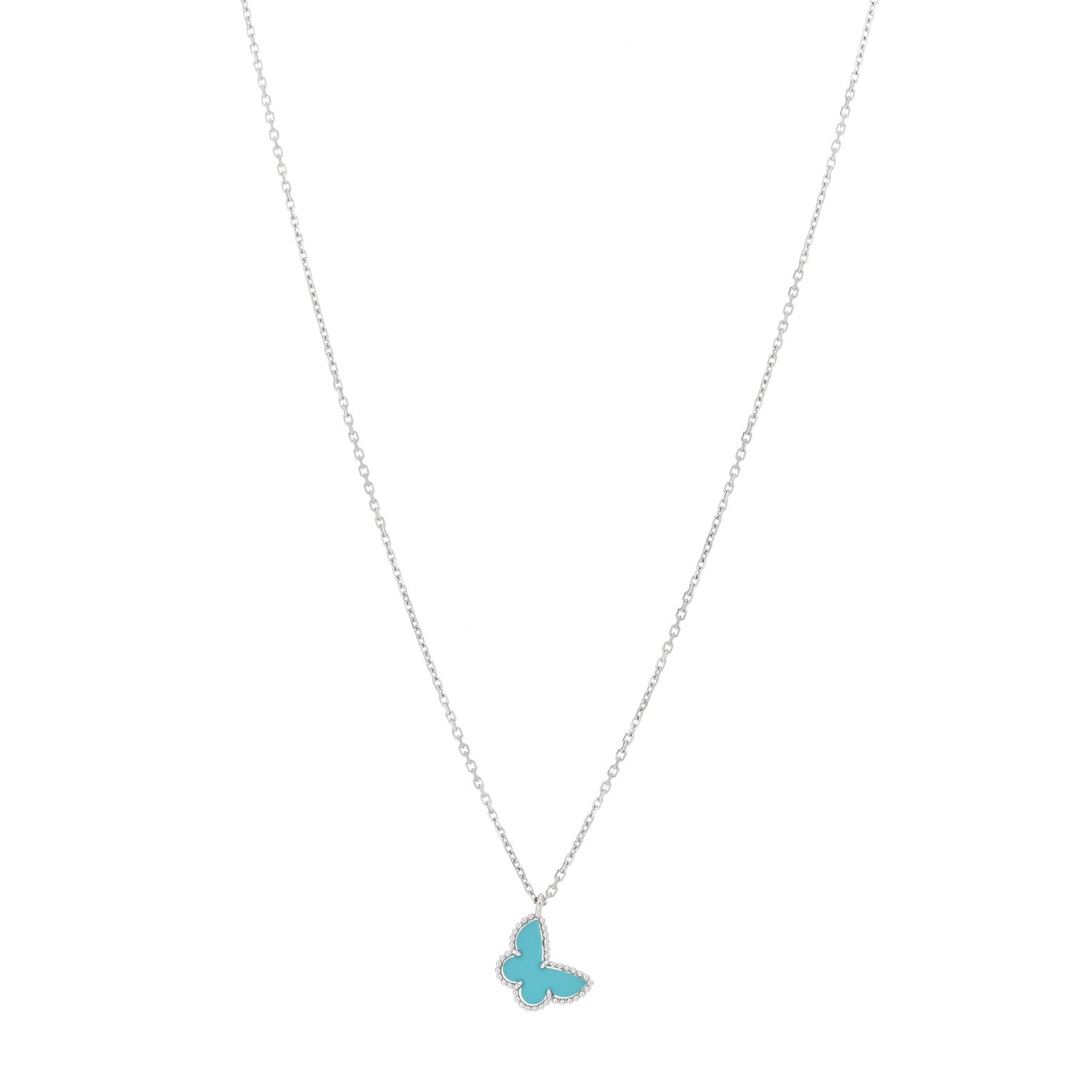 Van Cleef & Arpels 18K White Gold Turquoise Sweet Alhambra Butterfly Pendant Necklace 1 of 6