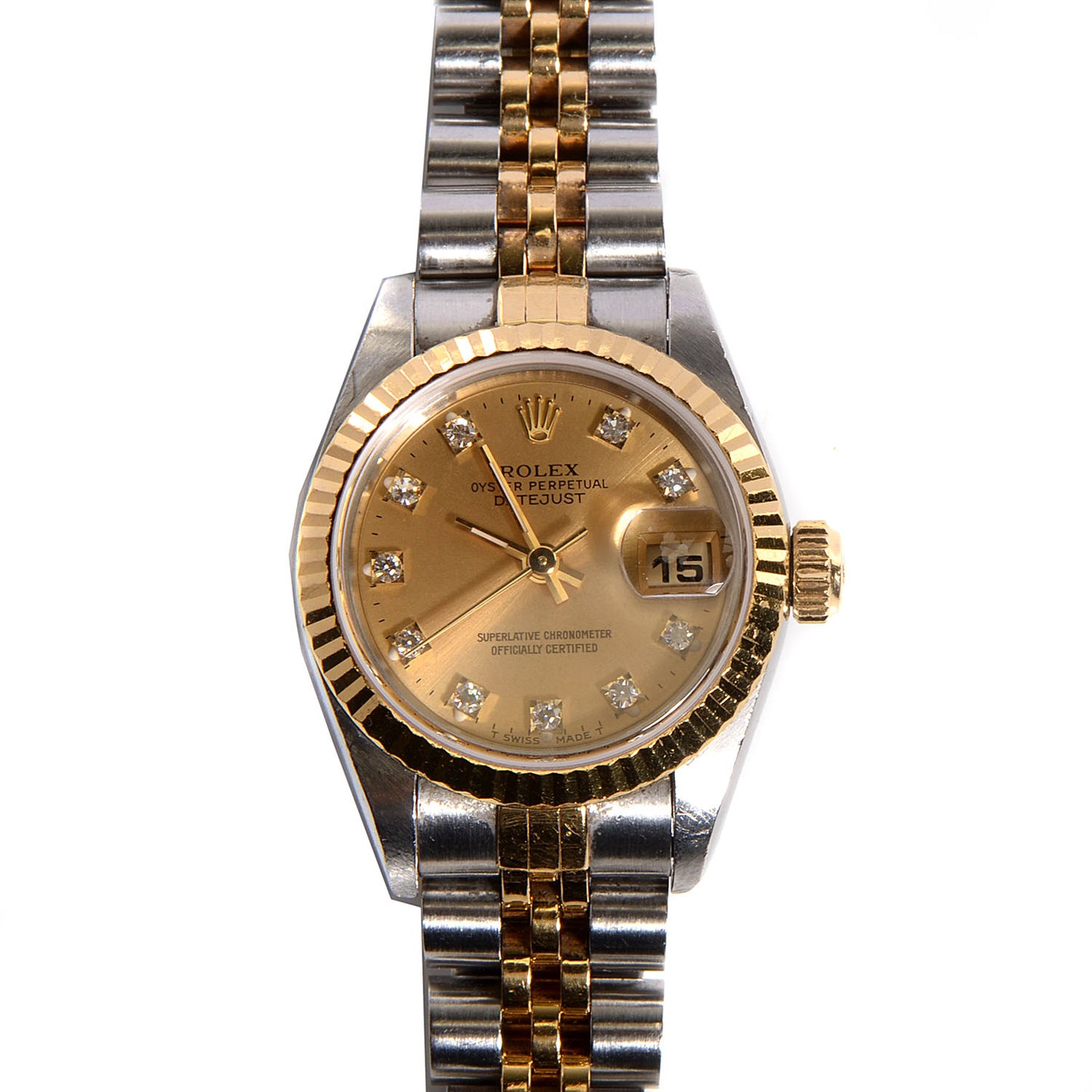 Stainless Steel 18K Yellow Gold Diamond 26mm Oyster Perpetual Datejust Watch Champagne 69173