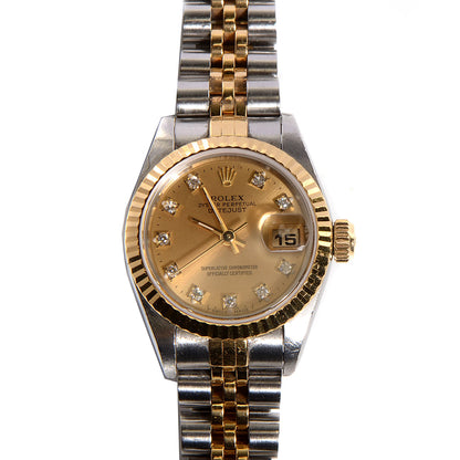 Rolex Stainless Steel 18K Yellow Gold Diamond 26mm Oyster Perpetual Datejust Watch Champagne 69173 1 of 6