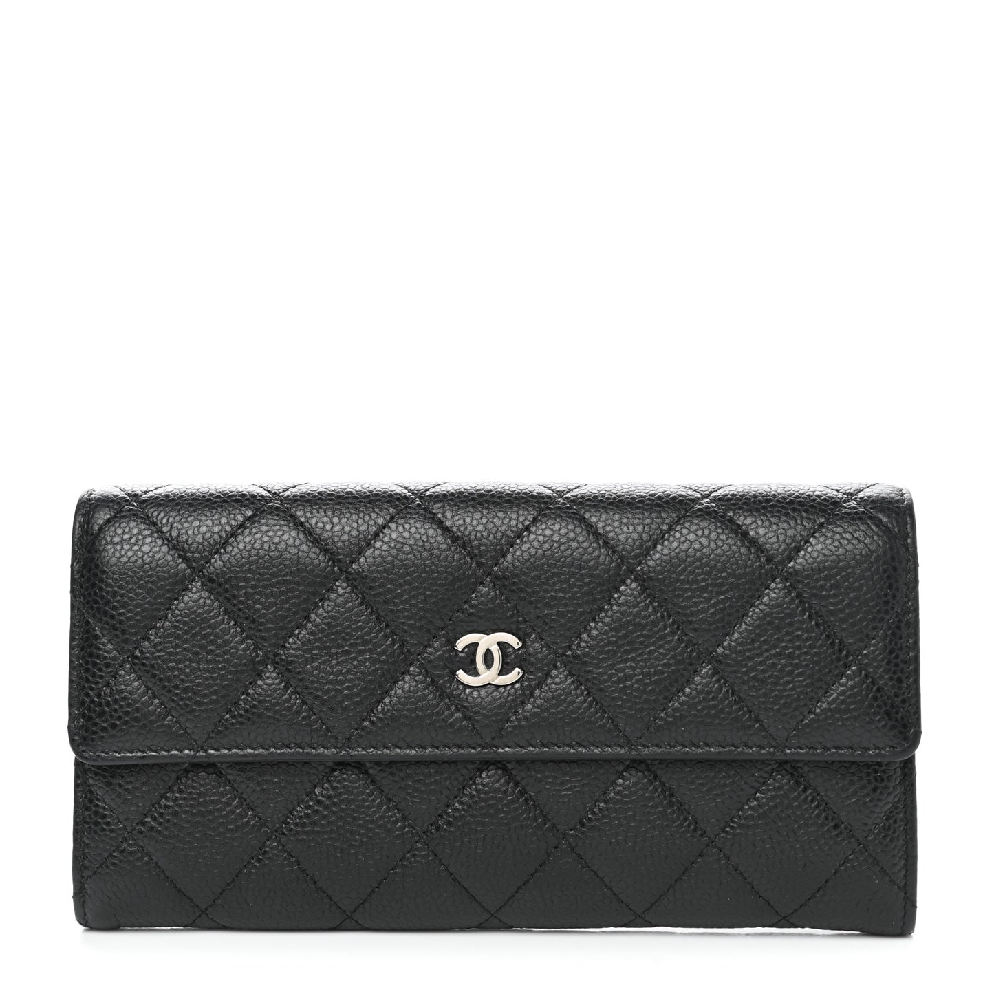 Caviar Quilted Large Gusset Flap Wallet Black