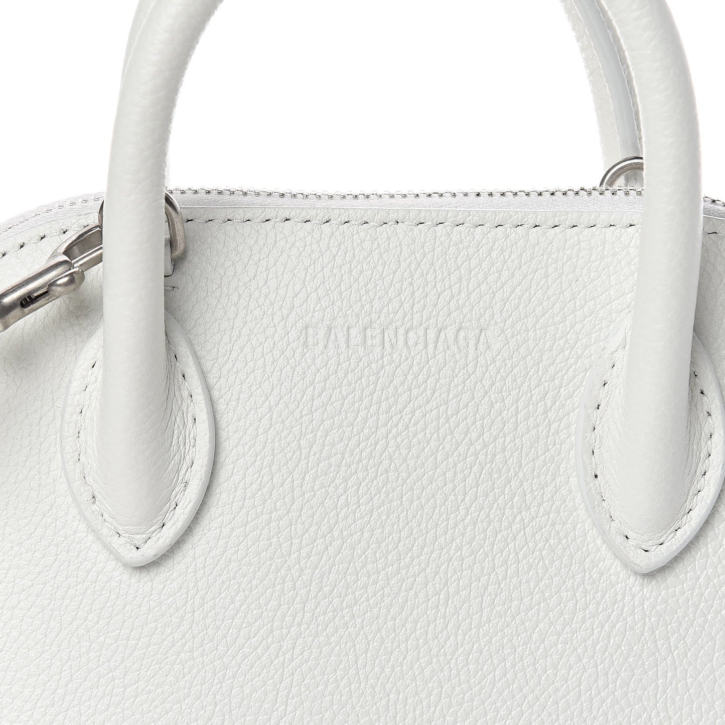 Grained Calfskin Logo XXS Ville Top Handle Bag White Fluo Pink