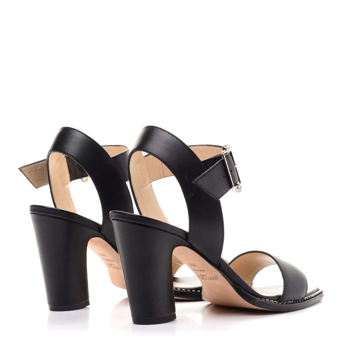 Crystal Calfskin Minase Sandals 39.5 Black