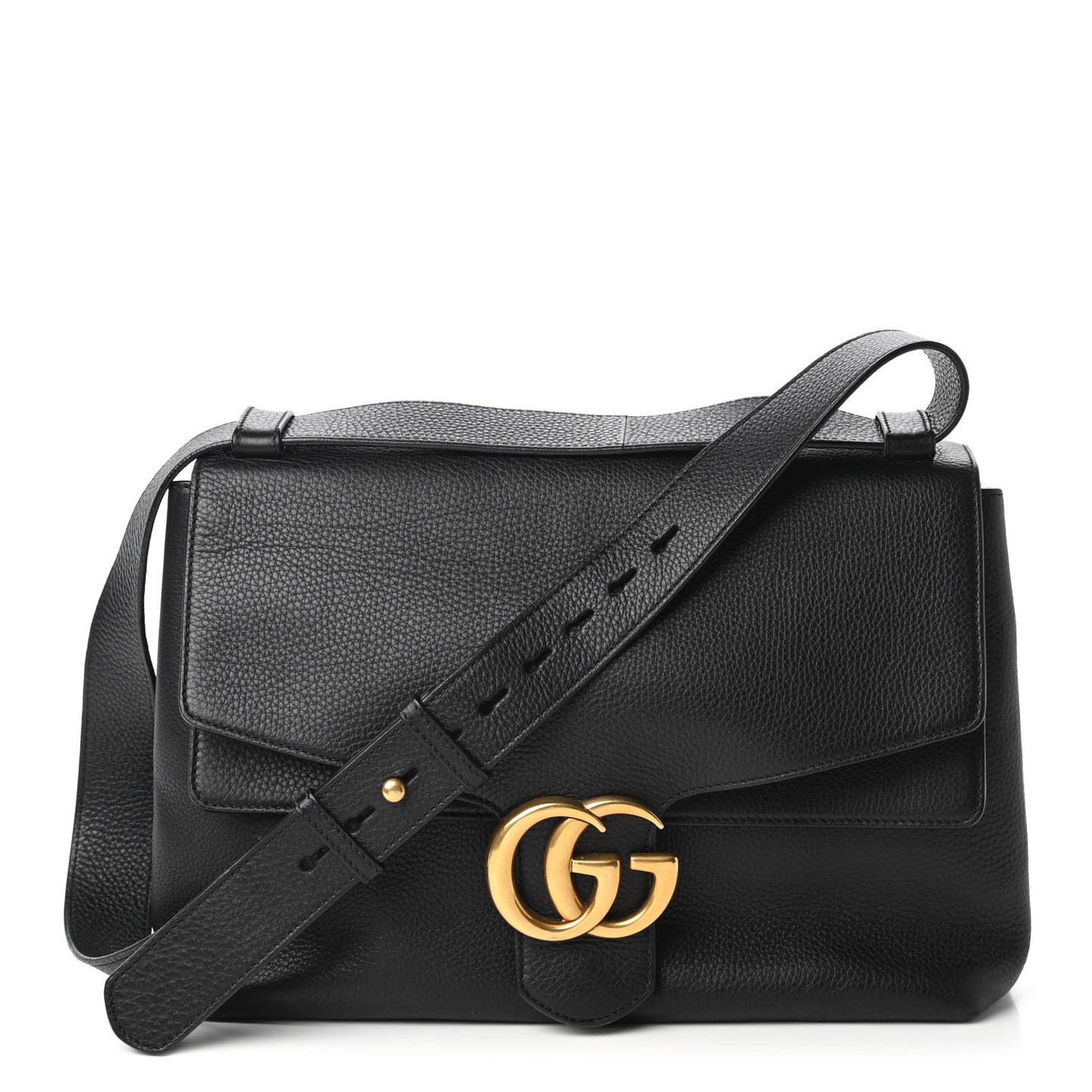 Calfskin Large GG Marmont Shoulder Bag Black