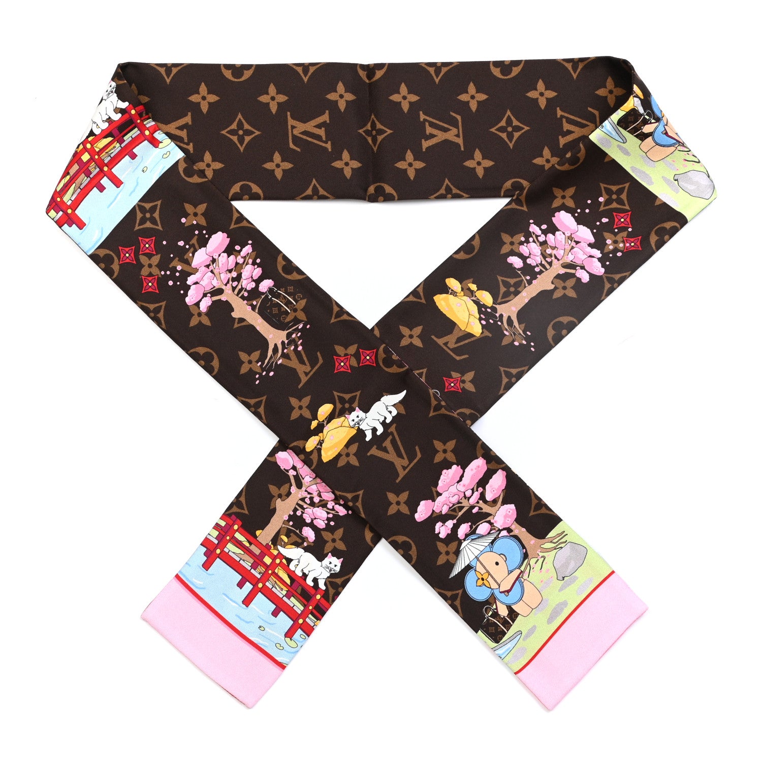 Louis Vuitton Silk Monogram 2021 Christmas Animation Japanese Garden Bandeau Marron 1 of 3