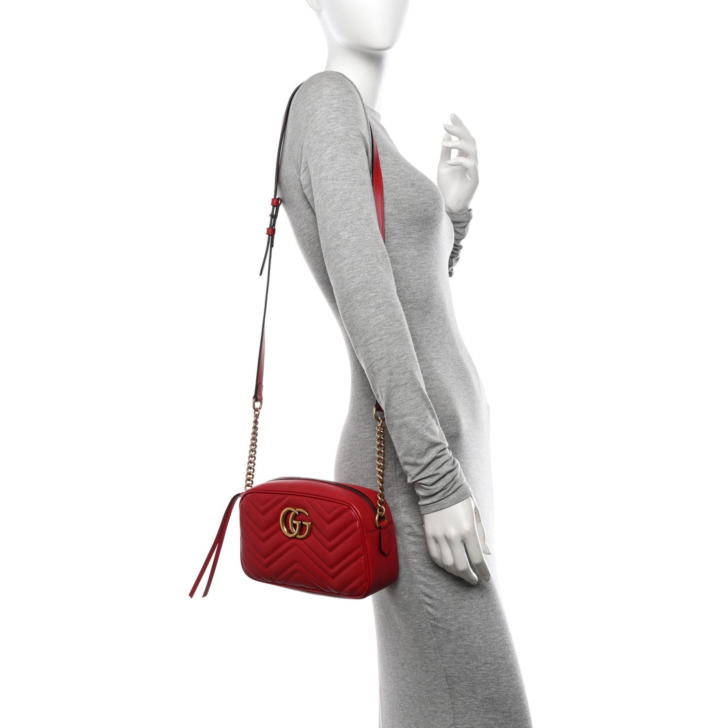 Calfskin Matelasse Small GG Marmont Chain Shoulder Bag Hibiscus Red