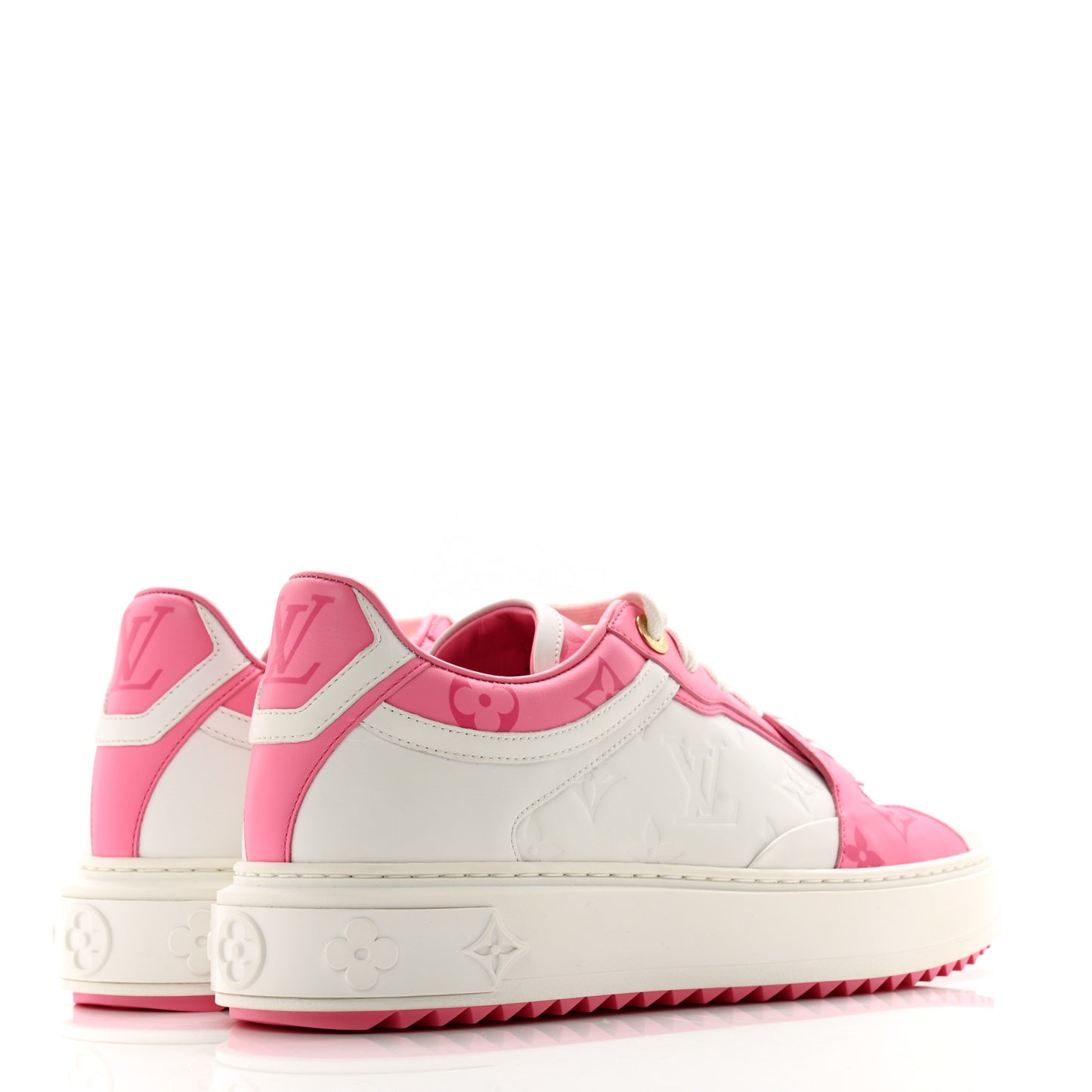 Lambskin Embossed Monogram Time Out Sneakers 37.5 White Pink