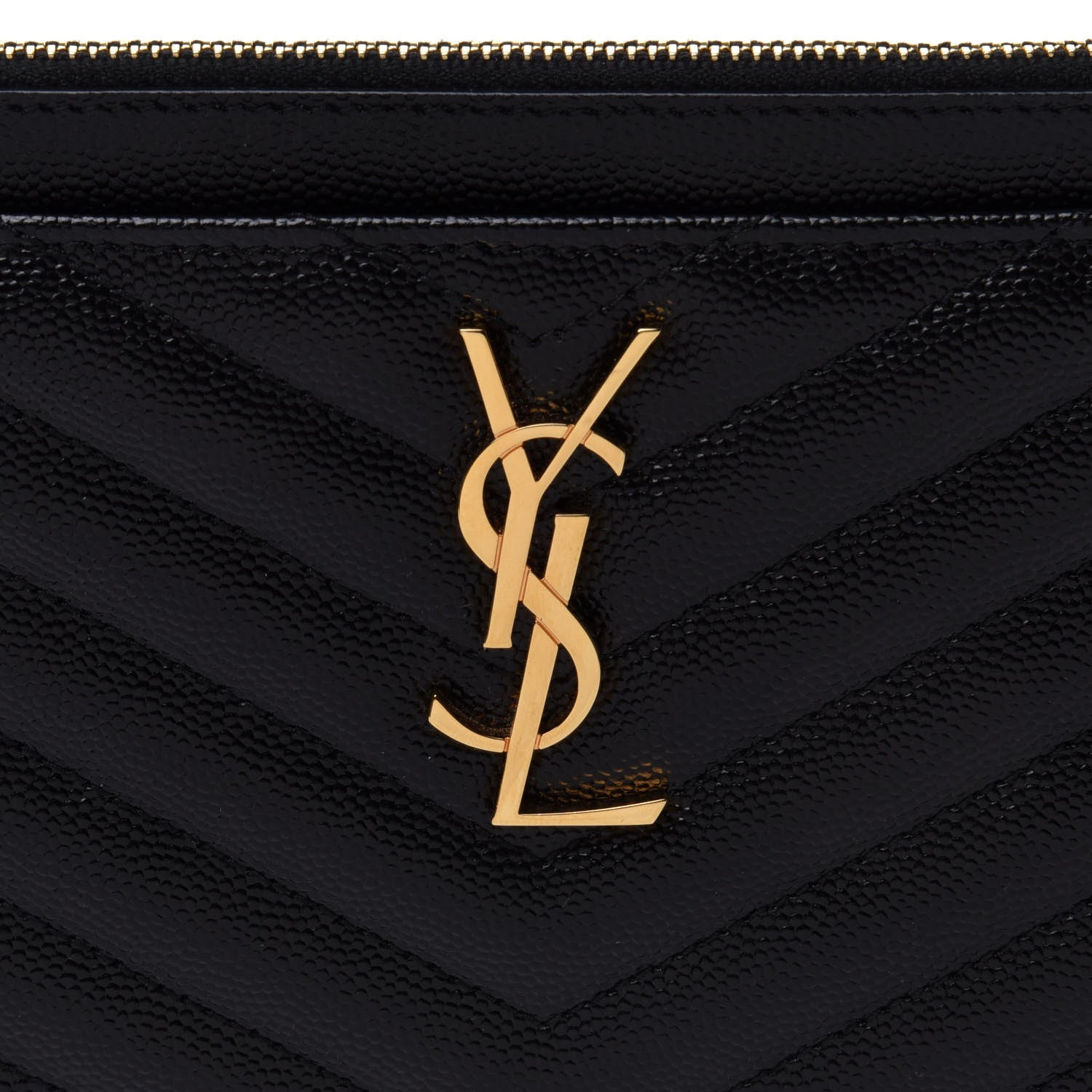 Saint Laurent Grain De Poudre Chevron Monogram Large Bill Pouch Black 9 of 10