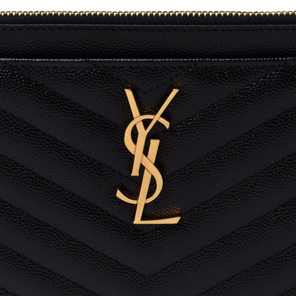 Saint Laurent Grain De Poudre Chevron Monogram Large Bill Pouch Black 9 of 10
