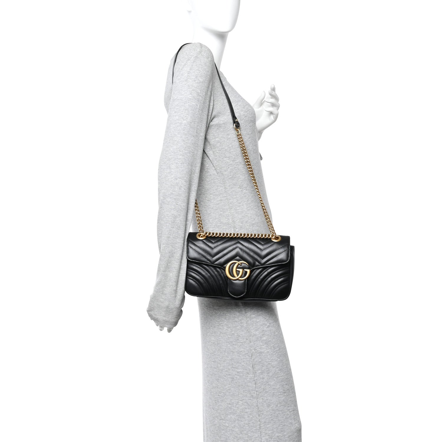 Gucci Calfskin Matelasse Small GG Marmont Shoulder Bag Black 2 of 13
