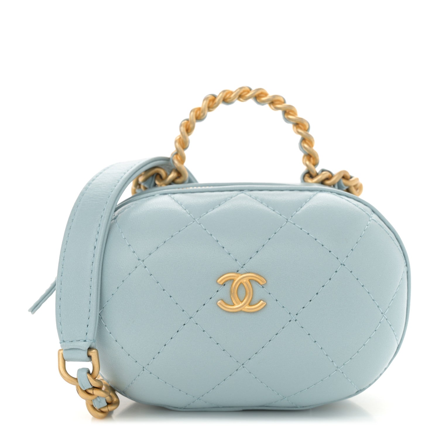 Chanel Lambskin Quilted CC Bubble Vanity Case With Chain Light Blue 1 of 11