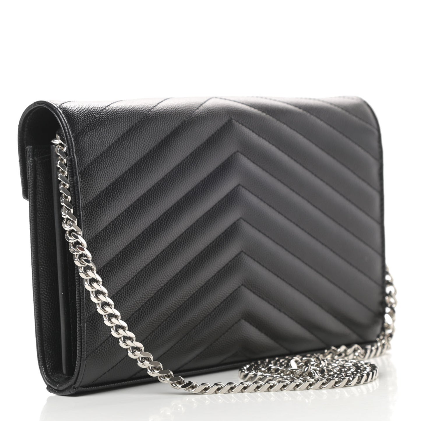 Grain De Poudre Matelasse Chevron Monogram Chain Wallet Black
